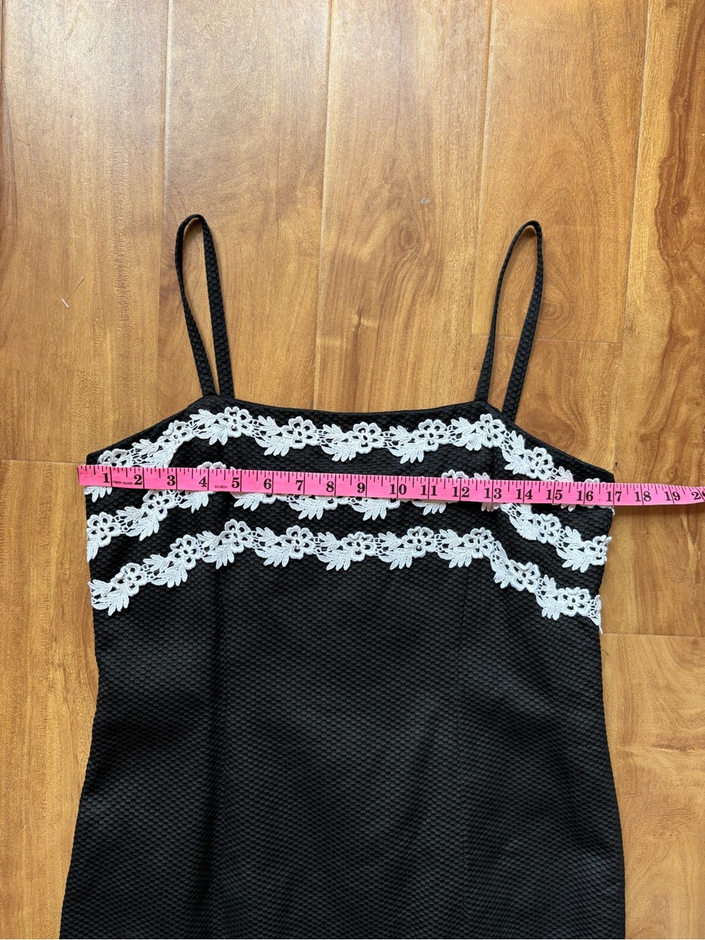 Vintage 90s Black Slip Dress with White Lace Floral Trim - Picture 10 of 14
